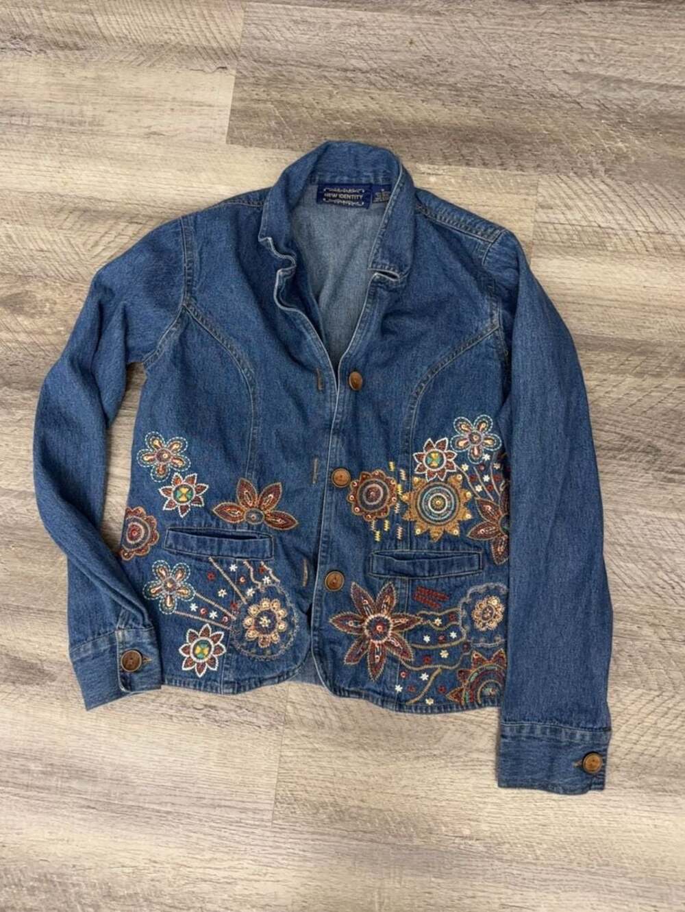 New Identity Women's Embroidered Floral Denim Jacket Size M